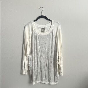 Vocal Cream Colored, Bedazzled Long Sleeve Top